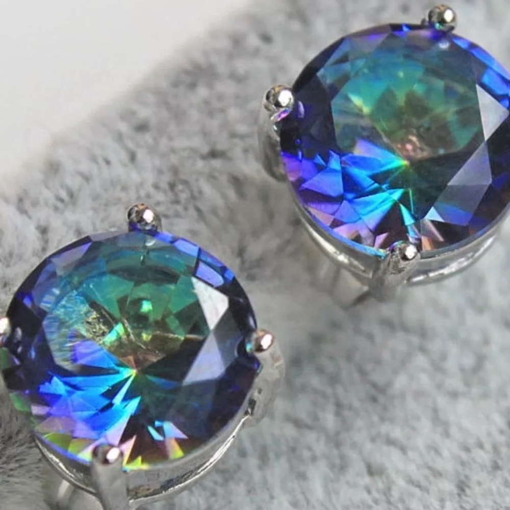 18K White Gold Filled Blue Mystic Topaz Earrings - Picture 3 of 5